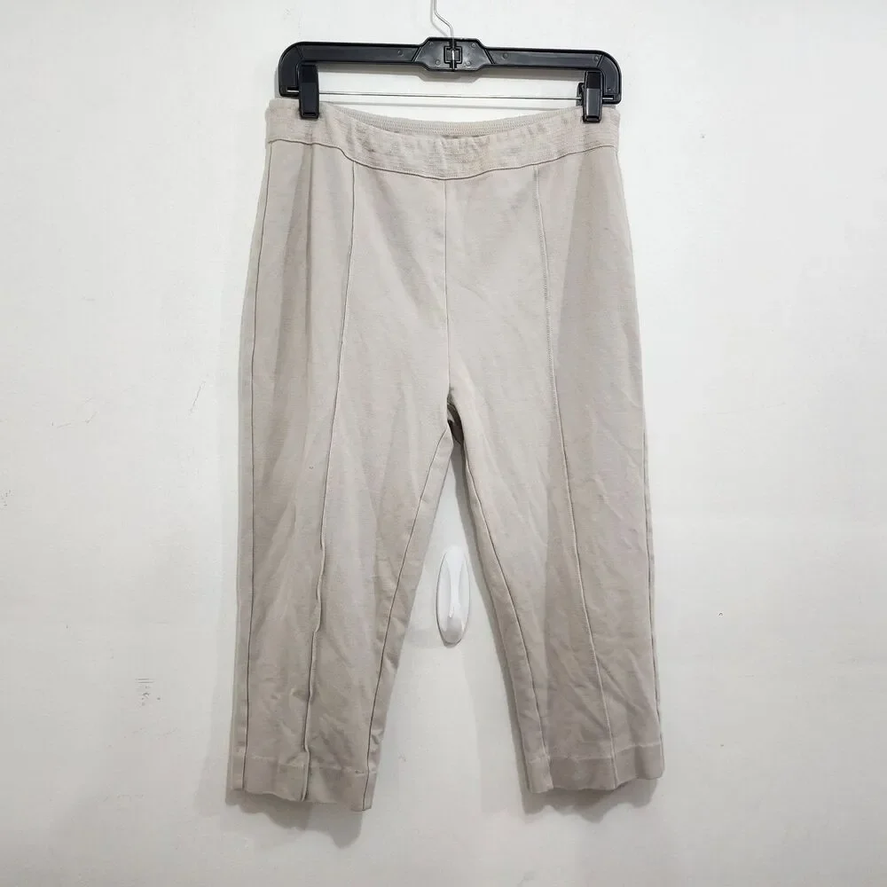 Soft Surroundings Ponte Knit Crop Capri Pants Seam Beige Stretch Womens Petite M